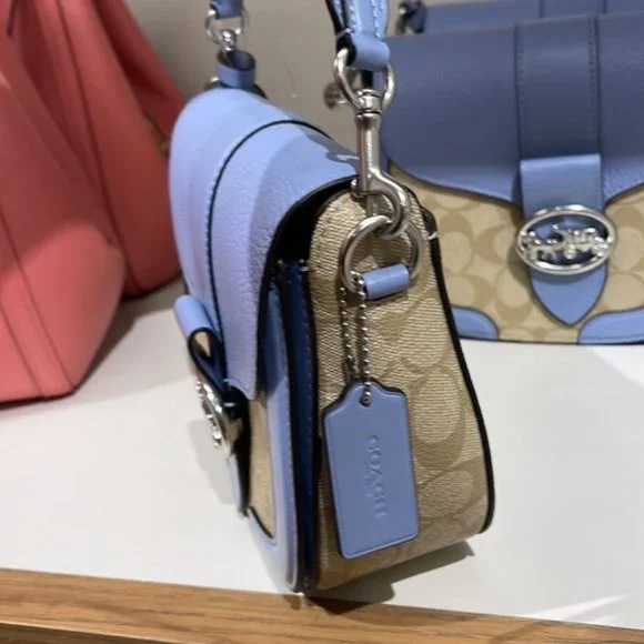 Coach Georgie Saddle Bag In Signature Canvas Light Khaki / Marble Blue - Picture 15 of 16
